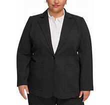 Calvin Klein Plus Size Notched-Collar One-Button Jacket - Black - Size 14W