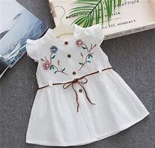 Toddler Baby Girl's Embroidered Flower Cotton Party Wedding Princess Dresses 1-4 Years