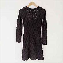 Finders Keepers Lace Crochet Black Open Back Long Sleeve Dress S
