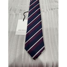 GUCCI Navy/Wine Stripe Woven Silk Multicolor Tie NWT Gift Bag!