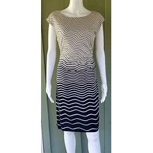 Ann Taylor Loft Navy Ivory Jersey Pull-On Dress Small Side Ruched