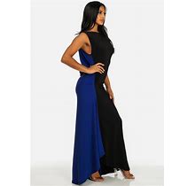 Women Black Blue Sleeveless Open Back W/Chain Maxi Dress. Size Small.