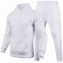 Haite Men Tracksuit Set Solid Color 2 Piece Jogging Suits Hooded Sweatsuit Mens Hoodies And Sweatpants Long Sleeve Jogger Sets White XS