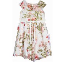 MARCHESA Kids' Floral Embroidered Mesh Dress Ivory