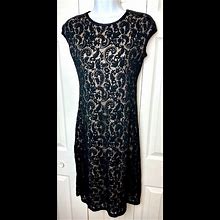 Free People Dresses | Free People Flocked Dress Paisley Floral Black Nude Tan Cap Sleeve Pullover | Color: Black/Tan | Size: M