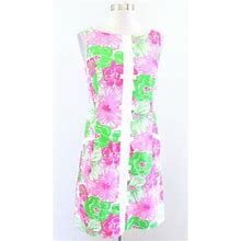 Lilly Pulitzer Pink Green White Bold Floral Print Bow Trim Shift Dress