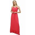 Bimba Women's Peach Maxi Spaghetti Strap Long Dress Casual Summer Sundress-10