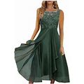 Finelylove Women Formal Dresses Lady Summer Dresses A-Line Long Sleeveless Solid Army Green M