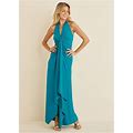 Women's Plunging Knot Maxi Dress - Teal, Size M By Venus