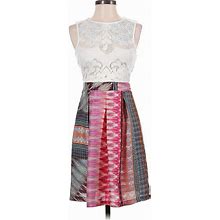 Weston Casual Dress - A-Line Mock Sleeveless: White Aztec Or Tribal Print Dresses - Women's Size 0