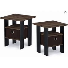 Andrey End Table/Side Table/Night Stand/Bedside Table With Bin Drawer, Columbia Walnut/Dark Brown Set Of 2