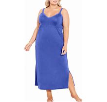 Plus Size Lace Trim Maxi Sleep Dress - Blue Dazzling