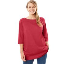 Plus Size Women's Perfect Elbow-Sleeve Boatneck Tee By Woman Within In Classic Red (Size 4X) Shirt