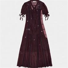 Coach Dresses | Coach Long Star Print Maxi Dress Sheer Embroidered | Color: Red | Size: 2
