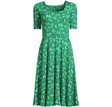 Lands' End Women's Green Petite Elbow Sleeve Fit And Flatter Dress - - - Medium