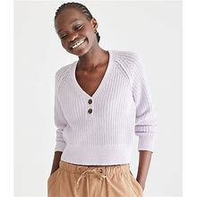 Aeropostale Womens' Ribbed Cropped V-Neck Henley Sweater - Purple - Size XXL - Cotton - Teen Fashion & Clothing - Shop Spring Styles