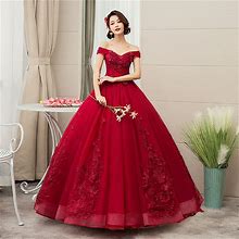 Quinceanera Dresses Prom Off The Shoulder Ball Gown Lace Embroidery