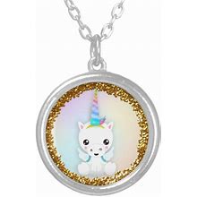 Pastel And Gold Glitter Unicorn Silver Plated Necklace