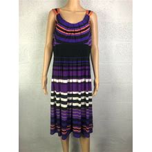 R&M Richards Purple, Black, White And Orange Sleeveless A-Line Dress