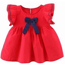 Taiaojing Baby Girl Summer Dress Toddler Bohemia Ruffle Bowknot Short Sleeve A Line Party Dresses 12-18 Months