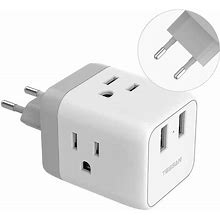 TESSAN US To European Plug Travel Adapter With 3 Outlets 2 USB Ports,For Travel