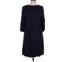 Boden Casual Dress - Shift High Neck 3/4 Sleeves: Blue Dresses - Women's Size 8 Tall
