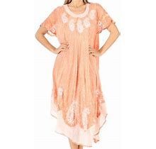 Sakkas Bree Long Embroidered Cap Sleeve Marbled Dress - Copper - One Size
