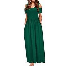 Womens Dresses Summer Cold Shoulder Floral Print Elegant Maxi Long Dress Pocket Dress