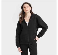Women's Oversized Hooded Zip-Up Sweatshirt - Universal Thread Black M