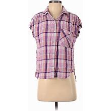 Cloth & Stone Short Sleeve Button Down Shirt: Purple Plaid Tops - Women's Size X-Small