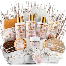 Birthday Spa Gift Baskets For Women, Gift Basket For Women, Bath And Body Gift Set - 13Pc Coconut Caramel Self Care Gift Basket, Bubble Bath,