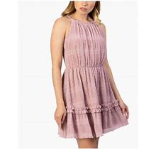 Speechless Womens Pink Ruffled Sheer Lined Spaghetti Strap Halter Short Party Fit + Flare Dress Juniors 3