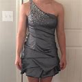 Cache Dresses | Nwt Cache Dark Gray One Shoulder Formal Mini Dress Jeweled Size 6 Homecoming | Color: Gray | Size: 6