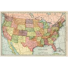 United States Map Canvas Wall Art Home Decor, Vintage USA Canvas Poster Print