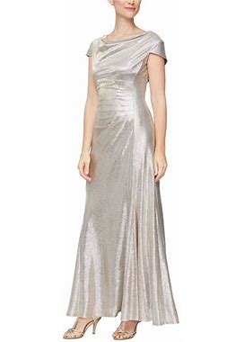 Alex Evenings Metallic Cap Sleeve A-Line Gown In Champagne At Nordstrom, Size 12