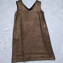 Ottod'ame Dresses | Made In Italy Gold Metallic V-Neck Shift Dress | Color: Gold | Size: 8