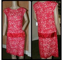 Luxology Pink Red Lace Cap Sleeves Party Cocktail Dress 8 M3020