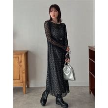 Black Lace Long Maxi Dress,XS
