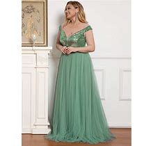 Ever-Pretty Plus Size Long Sequin Special Occasion Dress Cocktail Dress In Green Bean Size 18