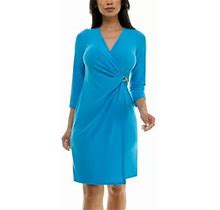 Women's Nina Leonard Faux Wrap Dress With Chain Detail, Blue, Small Blue Punch Small