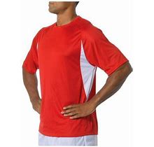 A4 Mens 100% Polyester Intense Sports Softball Cooling Performance Color Blocked Short Sleeve Crew, Scarlet/ White, Small, N3181