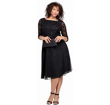 Roaman's Women's Plus Size Embellished Lace & Chiffon Dress - 32 W, Black