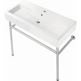 Fauceture VPB39171ST 39" Porcelain Console Sink, Legs, Single-Hole, White/Polished Chrome, Bathroom Vanities, By Kingston Brass