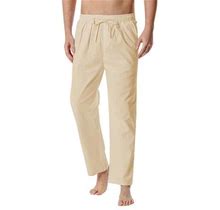 Wendunide Men's Pants Men's Cotton-Linen Loose Casual Lightweight Elastic Waist Pants Home Pants Khaki XL