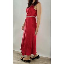 Vintage 90'S Red Liquid Long Nine & Co. Nightgown Medium Lace Nightie Slip Dress