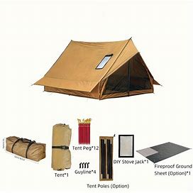 1 Set Camping Hot Tent With Ground Mat, Portable Retro Cabin, 70D Polyester Rainproof Four Seasons Outdoor Camping Tent, Easy To Install, Baker Style