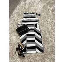 Ladies Black & White Striped Dress Size 8-10