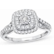 Kay Multi-Diamond Cushion Engagement Ring 1/3 Ct Tw Round-Cut 10K White Gold