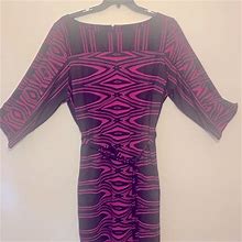 Robbie Bee Dresses | Abstract 3/4 Sleeve Shift Dress - Fuchsia & Black | Color: Black/Pink | Size: 3X