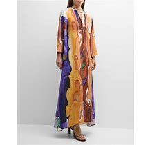Dorothee Schumacher Rainbow Flames Printed Lace-Up Linen Maxi Dress, Women's, 8, Casual & Work Dresses Maxi Dresses